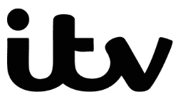 black and white itv logo. itv are a my360plus client